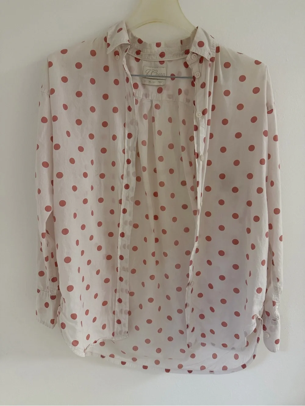 J. Crew Cream Button-Down Shirt with Pink Polka Dots